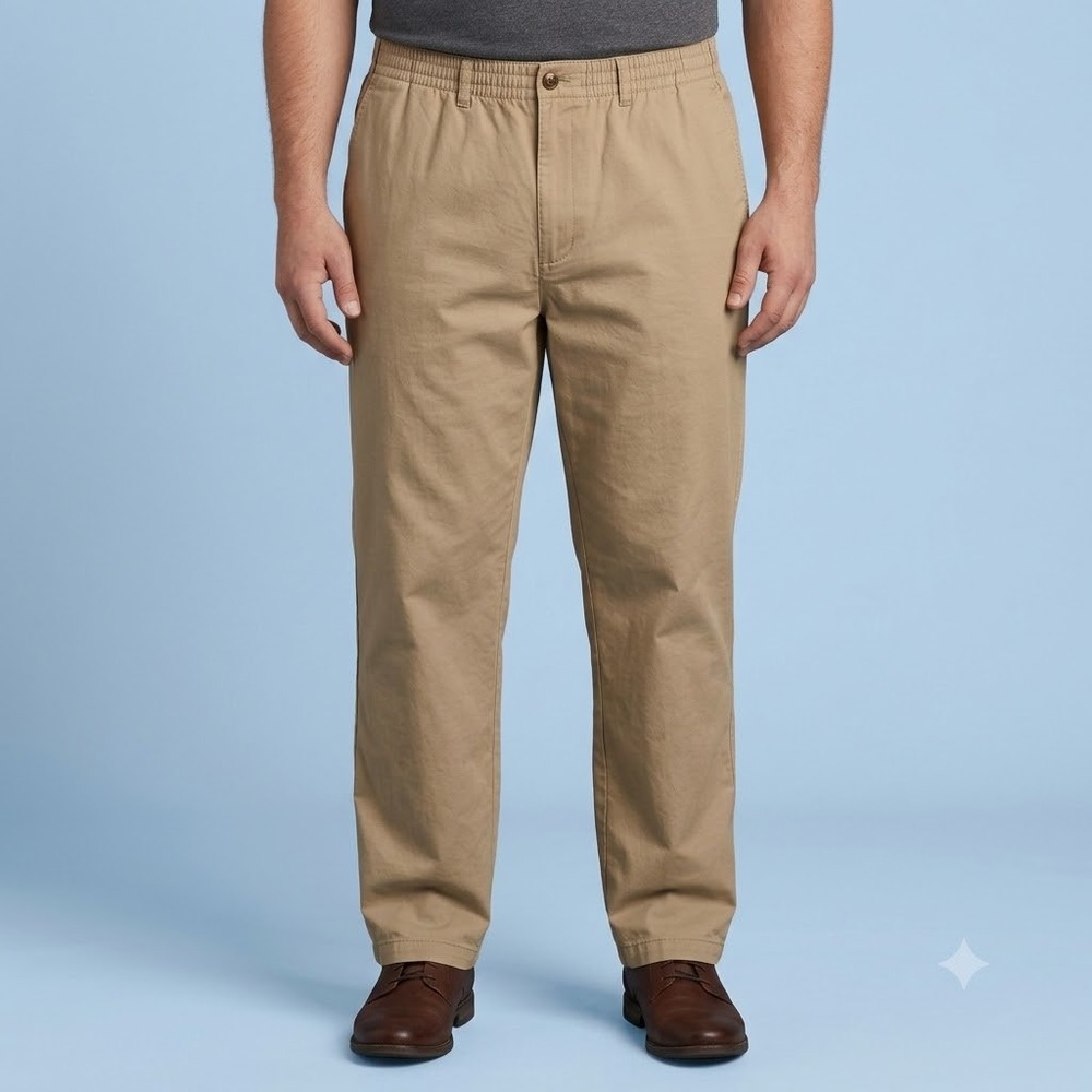 Roundtree & Yorke Casual Pants Men's 40x30 Khaki Elastic Waist Chinos